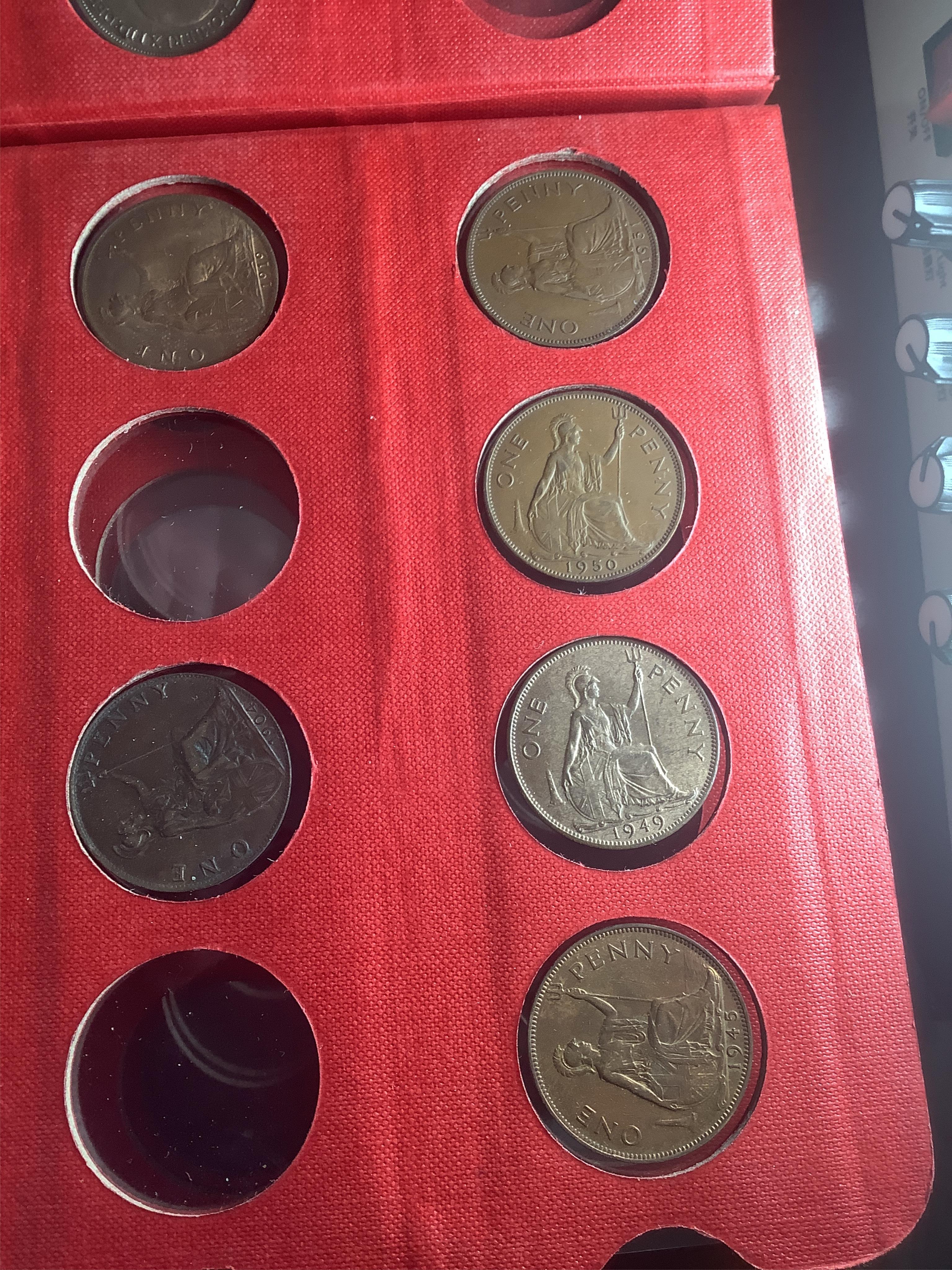 John Hill Collection., British coins, George V to Elizabeth II, eighteen bronze pennies, EF to UNC, some with lustre, Victoria, incomplete date set of bronze half pennies and farthings, 1860-1901, various grades, George
